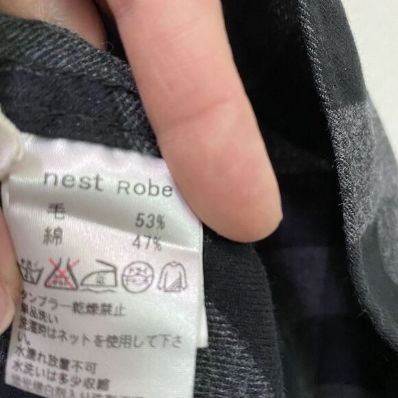Nest Robe Wool cotton gingham plaid Button Front Black gray Gingham medium - Picture 9 of 11